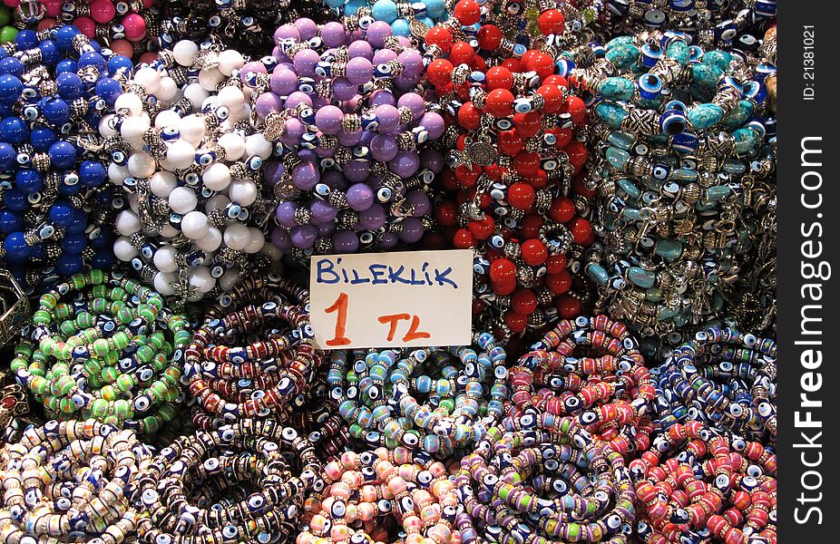 Oriental bead bracelet in the bazaar, Turkey.