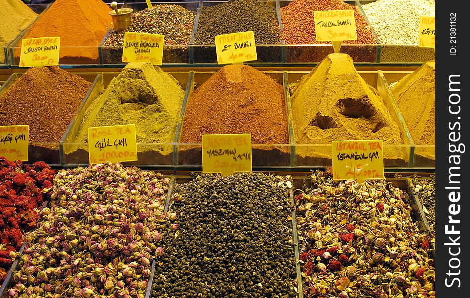 Spice and herbal tea in the Spice Bazaar, Istanbul. Spice and herbal tea in the Spice Bazaar, Istanbul.