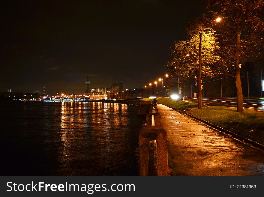 Night view of embankment in St Petersburg