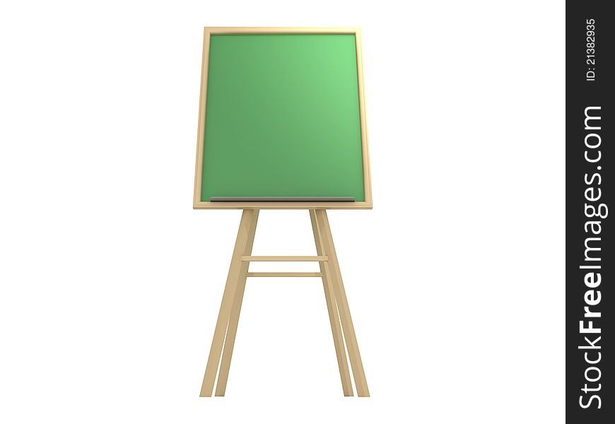 Green chalkboard with wooden frame standing on a white background