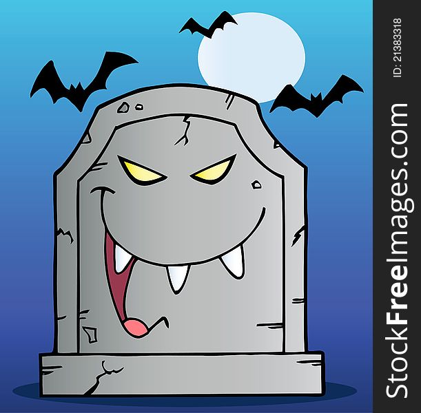 Laughing tombstone cartoon character in halloween night. Laughing tombstone cartoon character in halloween night