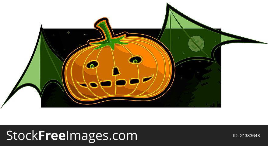 A vector background of a flying pumpkin.   All objects can be moved edited and scaled separately without quality loss. A vector background of a flying pumpkin.   All objects can be moved edited and scaled separately without quality loss.