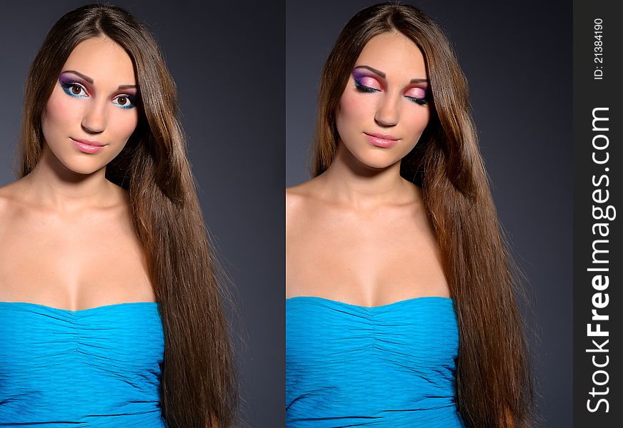 Long Haired Brunette Professionally Makeup