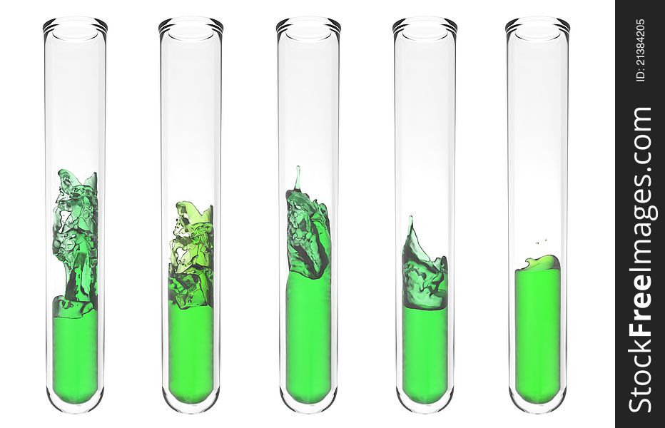 High quality rendering of scientific test tubes with wavy green liquid inside. High quality rendering of scientific test tubes with wavy green liquid inside