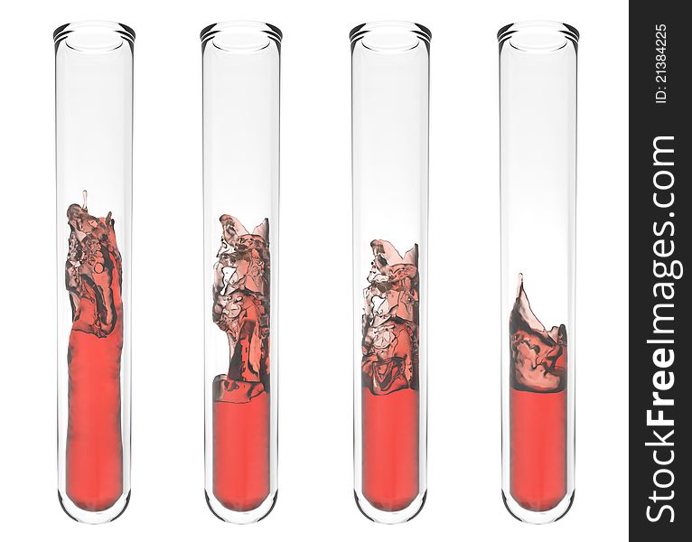 High quality rendering of scientific test tubes with wavy red liquids inside