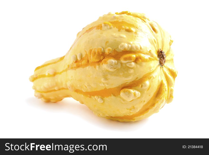 Yellow decorative pumpkin on the white background