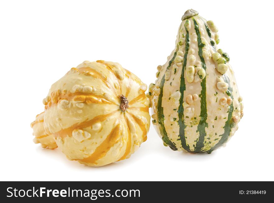 Two decorative pumpkins on the white background