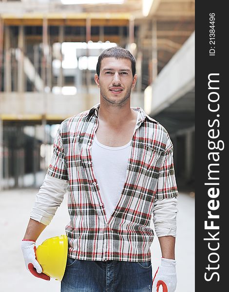 Handsome hard worker people portrait at concstruction site. Handsome hard worker people portrait at concstruction site