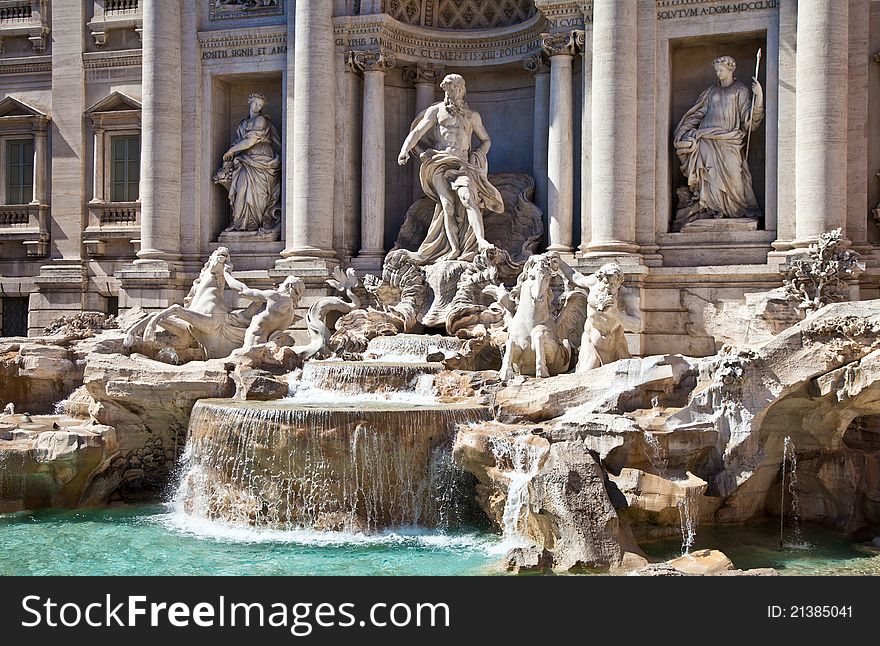 Trevi fountain during a sunny day, Rome, Italy. Trevi fountain during a sunny day, Rome, Italy