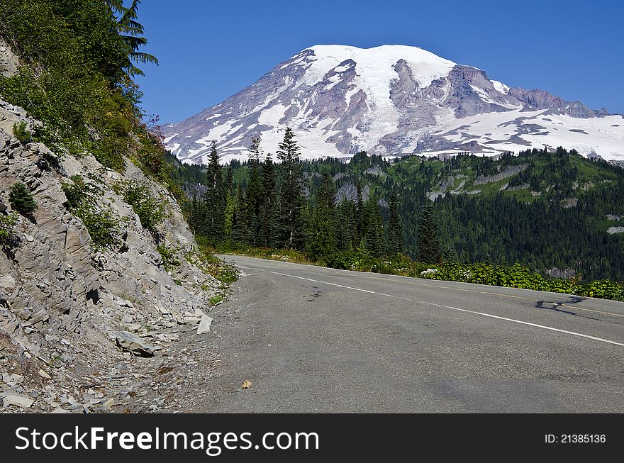 Seeing Mount Rainier from a road. Seeing Mount Rainier from a road.