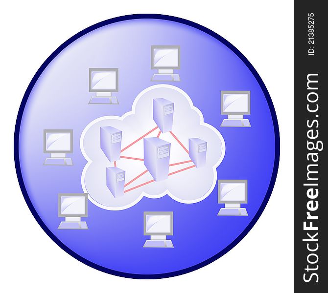 Illustration of cloud computing concept in blue circle