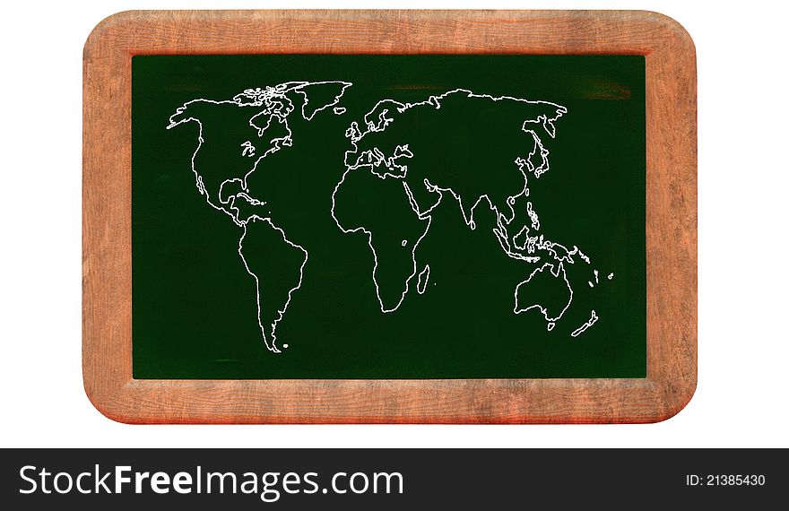 World map on retro blackboard. World map on retro blackboard