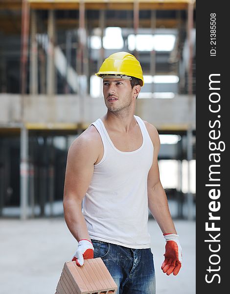 Handsome hard worker people portrait at concstruction site. Handsome hard worker people portrait at concstruction site