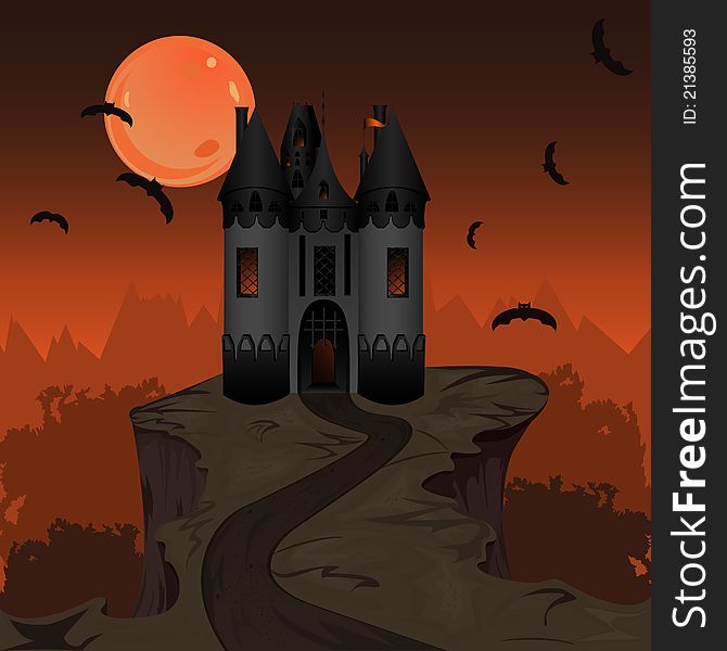 Halloween landscape with dark castle. Halloween landscape with dark castle