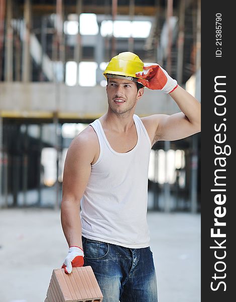 Handsome hard worker people portrait at concstruction site. Handsome hard worker people portrait at concstruction site