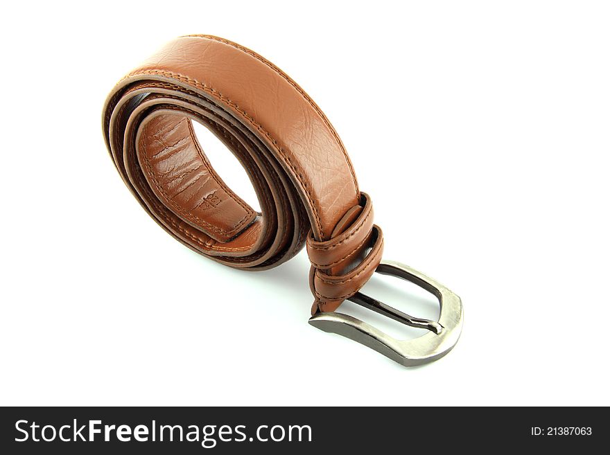 Brown men's fashion belt on white background