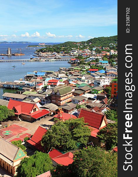 Aerial view of village on Koh Si Chang (Si Chang island), Thailand. Aerial view of village on Koh Si Chang (Si Chang island), Thailand.