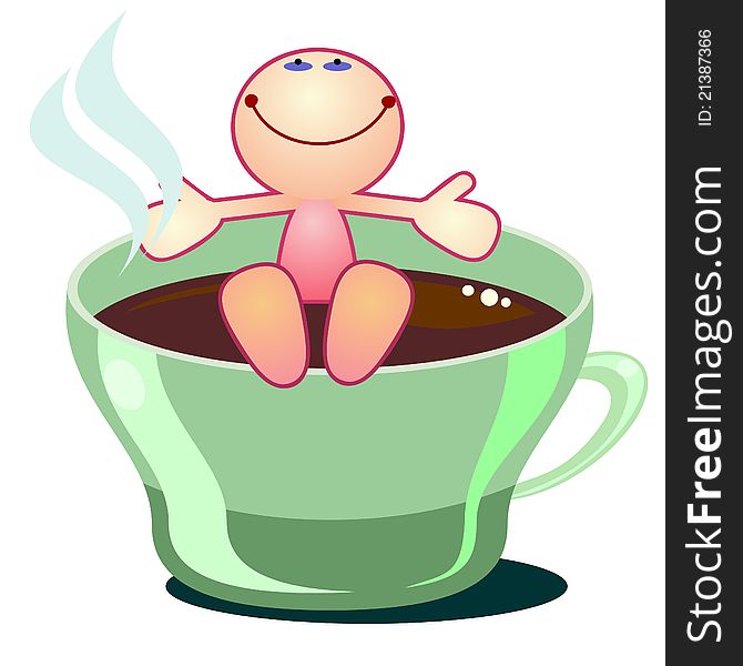 Cartoon man enjoying cup of hot tea or coffee. Cartoon man enjoying cup of hot tea or coffee