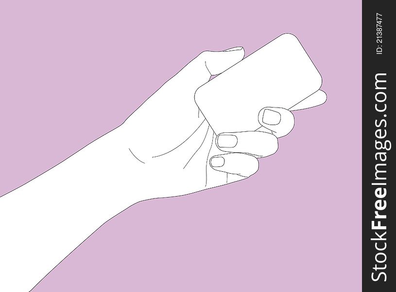 Vector illustration - hand holding a business card in outline version. Vector illustration - hand holding a business card in outline version