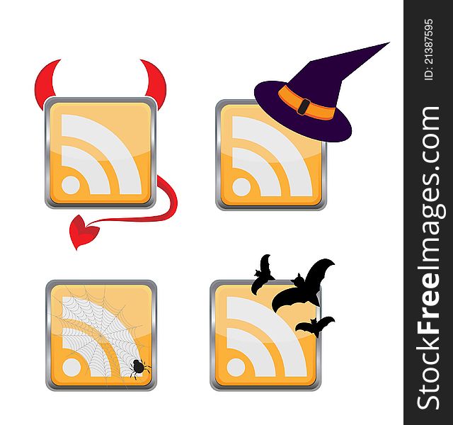 Orange Colored RSS Icon with Halloween symbols