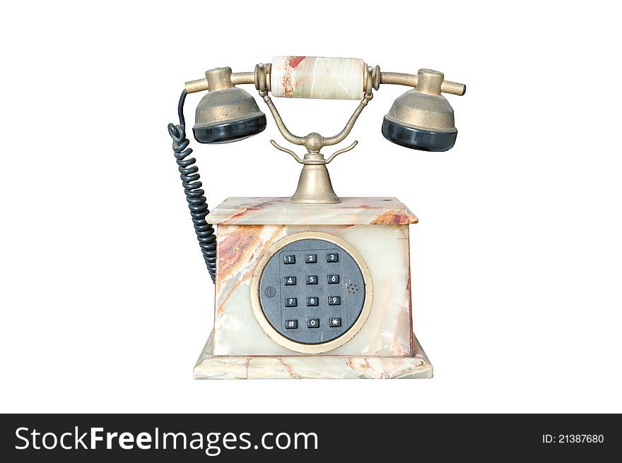 Vintage marble telephone isolated on white