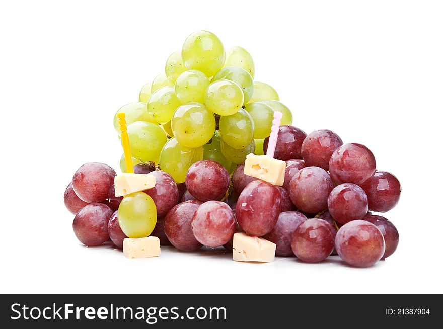Green and red grapes isolated on a white background