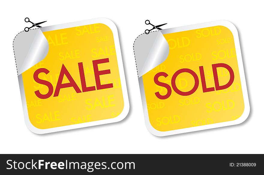 Sale and sold stickers with shadow