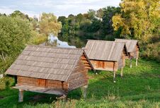 Barns On Stilts In Suzdal, Russia Stock Photos Barns On Stilts In Suzdal, Russia Stock Photos