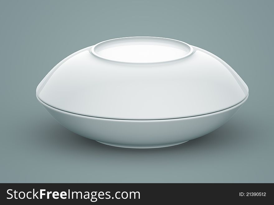 White Sphere Dish plate couple close top view on blue background. 3d model illustration. White Sphere Dish plate couple close top view on blue background. 3d model illustration