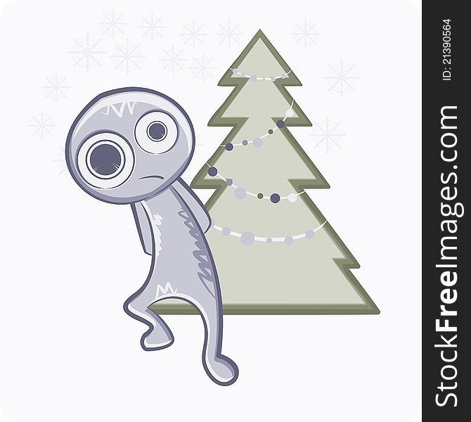 This is illustration of Snowman with christmas tree