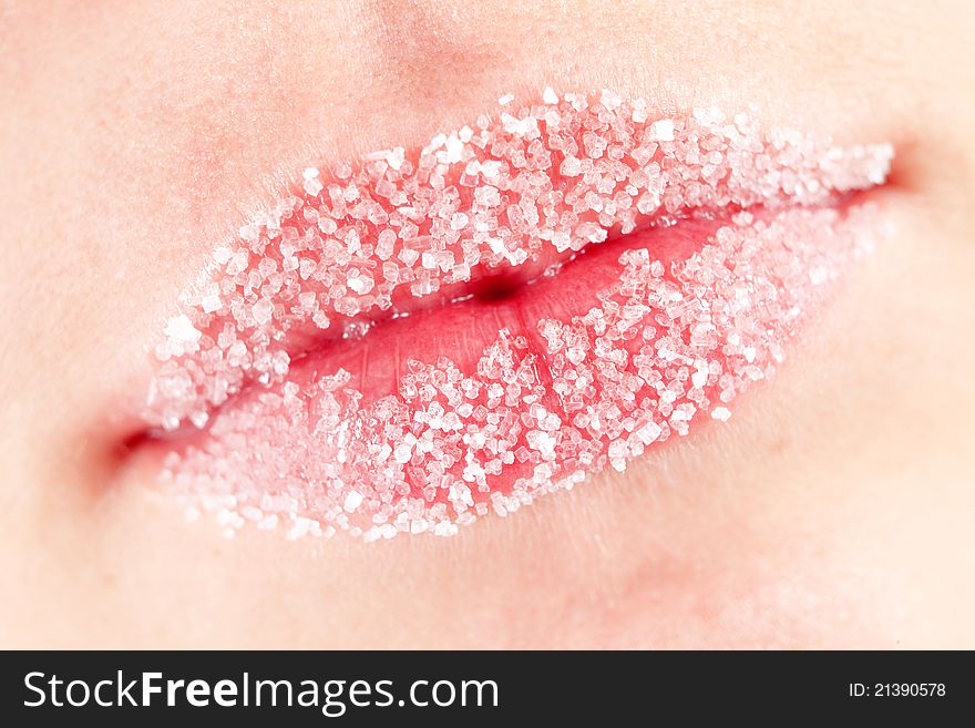 Sugar pink woman lips close-up. Sugar pink woman lips close-up