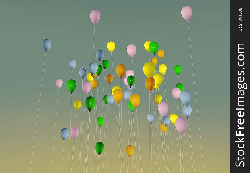 Colored balloons up in the sky