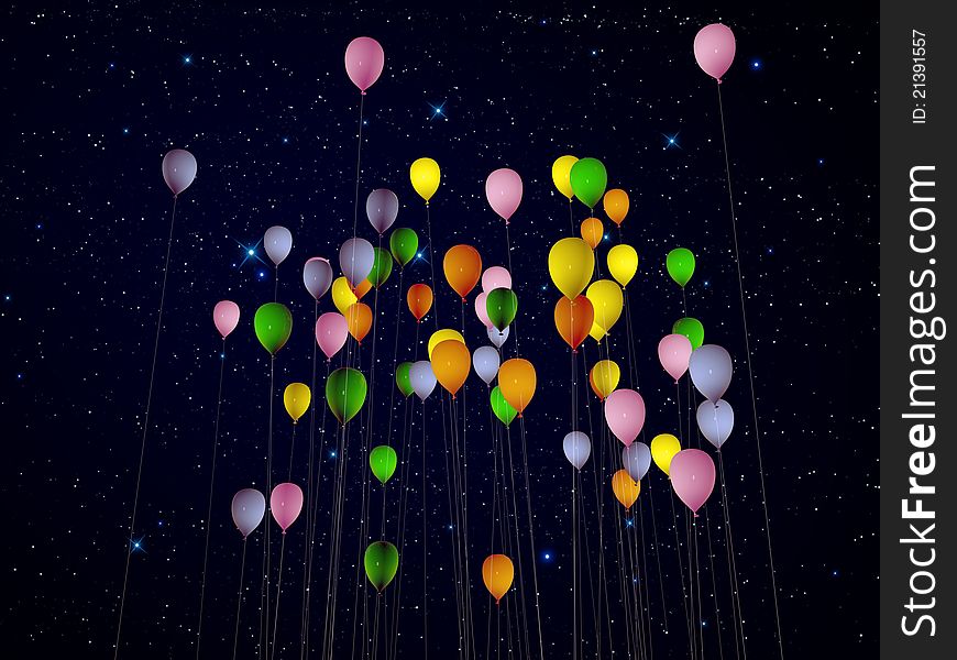 Colored balloons under the stars