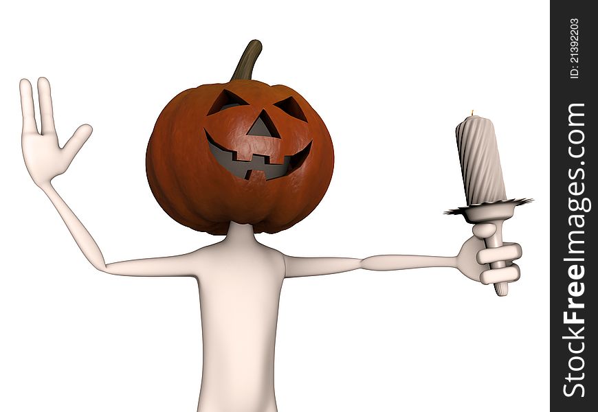 Pumpkin man with white candle