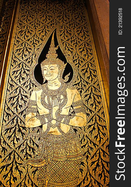 Goddess image on the Door at Wattraimitr Thailand. Goddess image on the Door at Wattraimitr Thailand