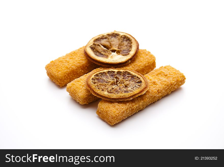 Fish finger breads and with lemon. Fish finger breads and with lemon