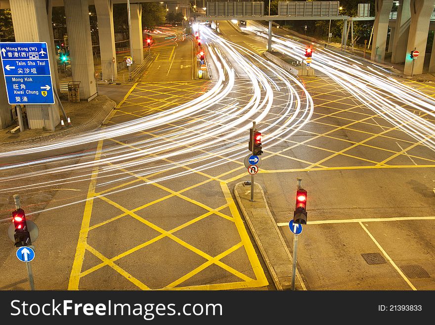 Hong Kong light trails at night