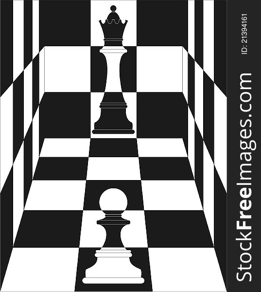 Chess, Queen and pawn. Vector illustration