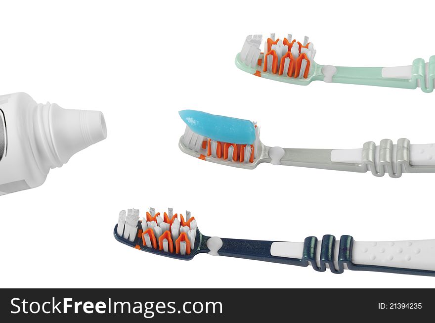 Toothbrush with toothpaste isolated on a white