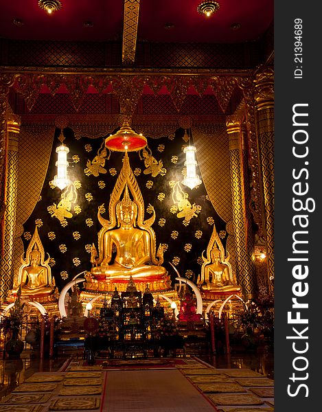 Golden Buddha Statue in the temple, Thailand