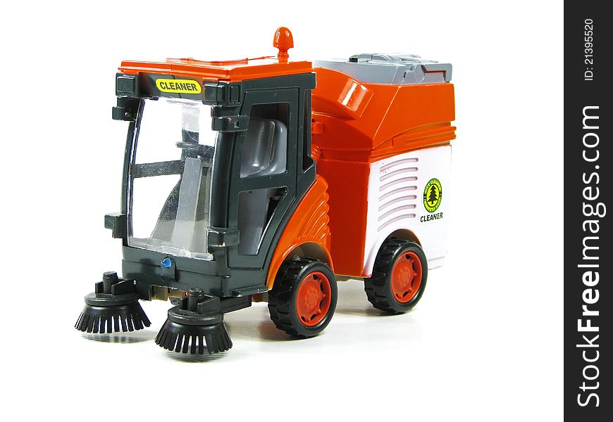 Small city cleaner toy on the white background