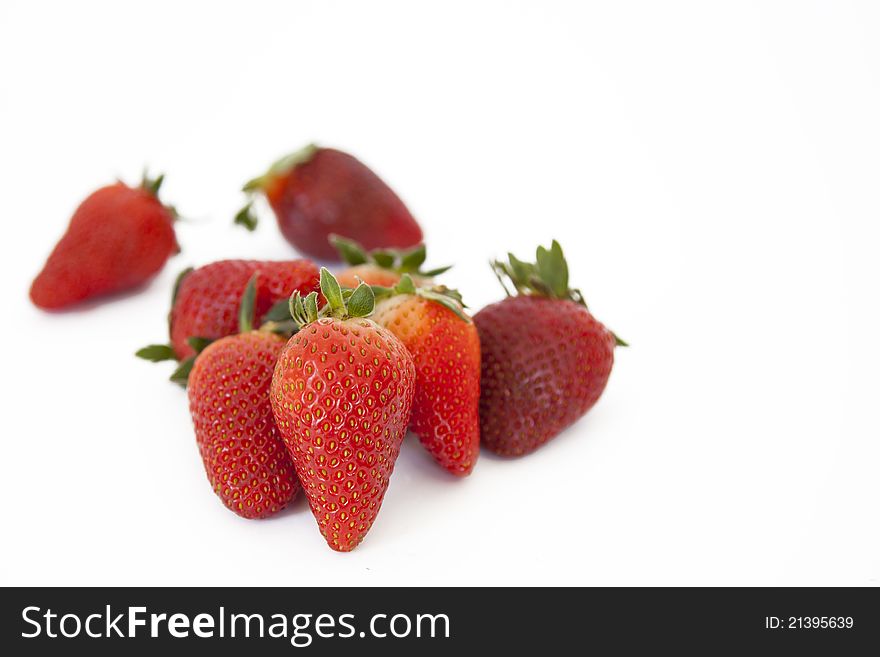 Group of fresh red strawberry isolated on white background