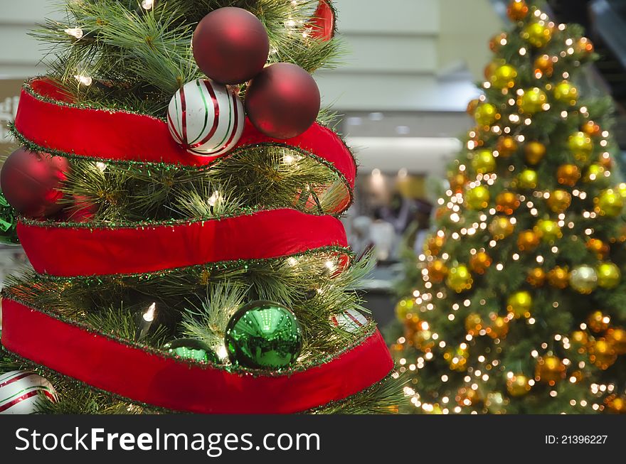 Christmas Tree With Ribbon And Ornaments