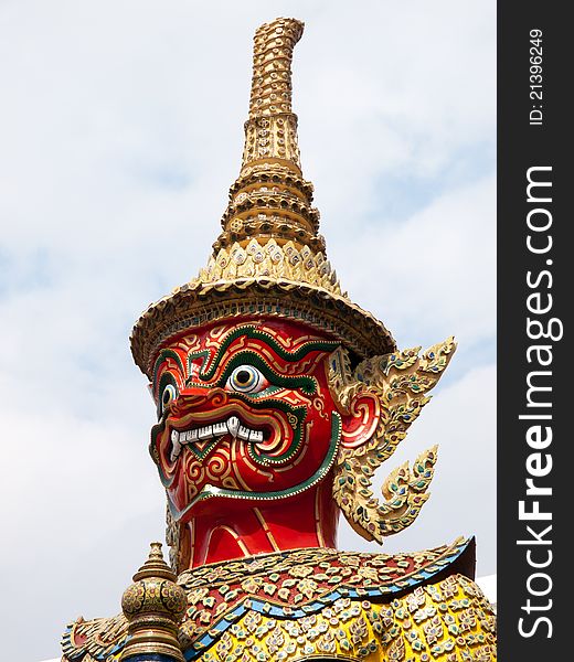 Native Thai style giant statues at The Grand Palace in Bangkok, Thailand