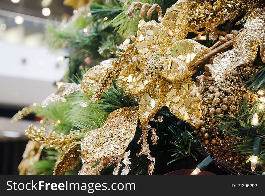 Close up of Golden Christmas Ornament