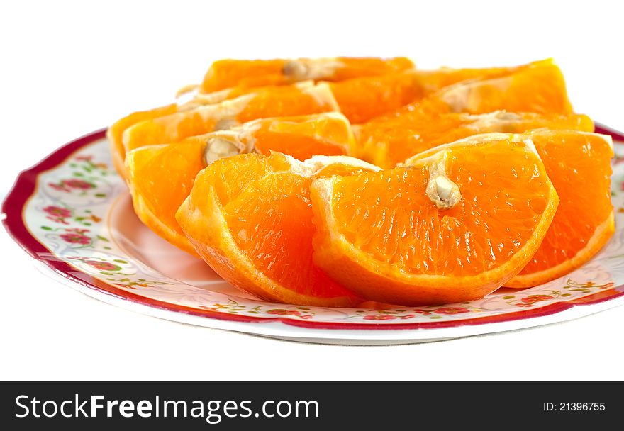 Slice orange ready for serve in a dish