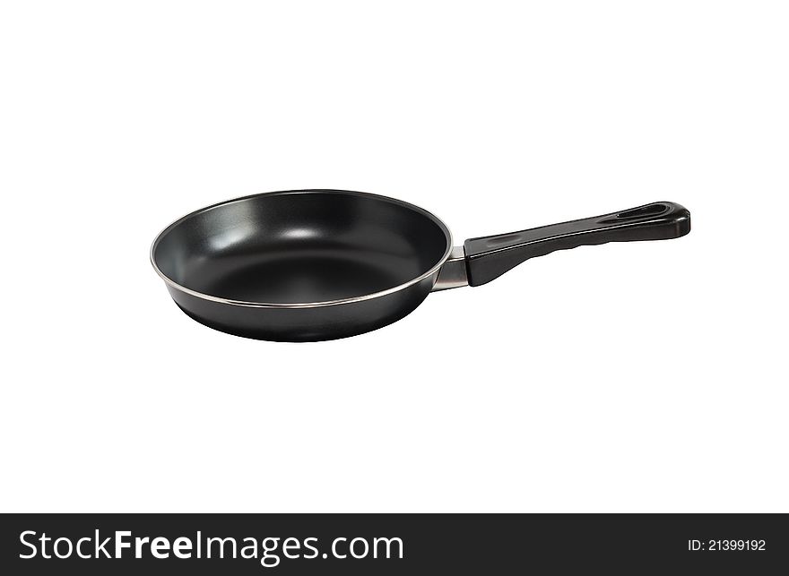 New black frying pan on white background. Isolated with clipping path