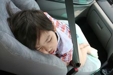 Boy Fasten Seat Belt Sleeping Stock Photos