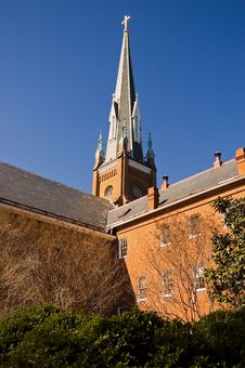Church Steeple And Courtyard Royalty Free Stock Photography Church Steeple And Courtyard Royalty Free Stock Photography