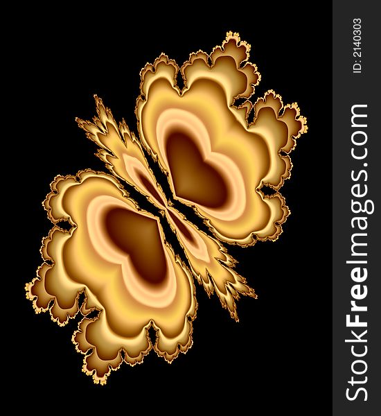 Abstract fractal image resembling a golden butterfly with heart decoration